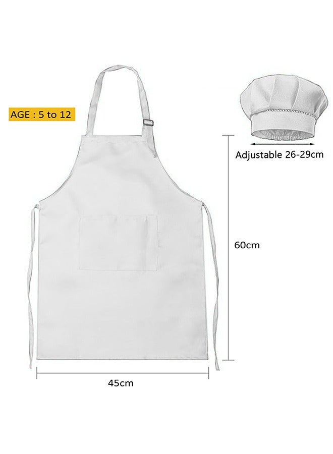 Kids Apron and Chef Hat Cooking Set, Adjustable Children Kitchen Chef Apron with 2 Pocket & Chef hat Chef costume for kids, kids apron for painting set, Baking, Cooking (5-12 years)
