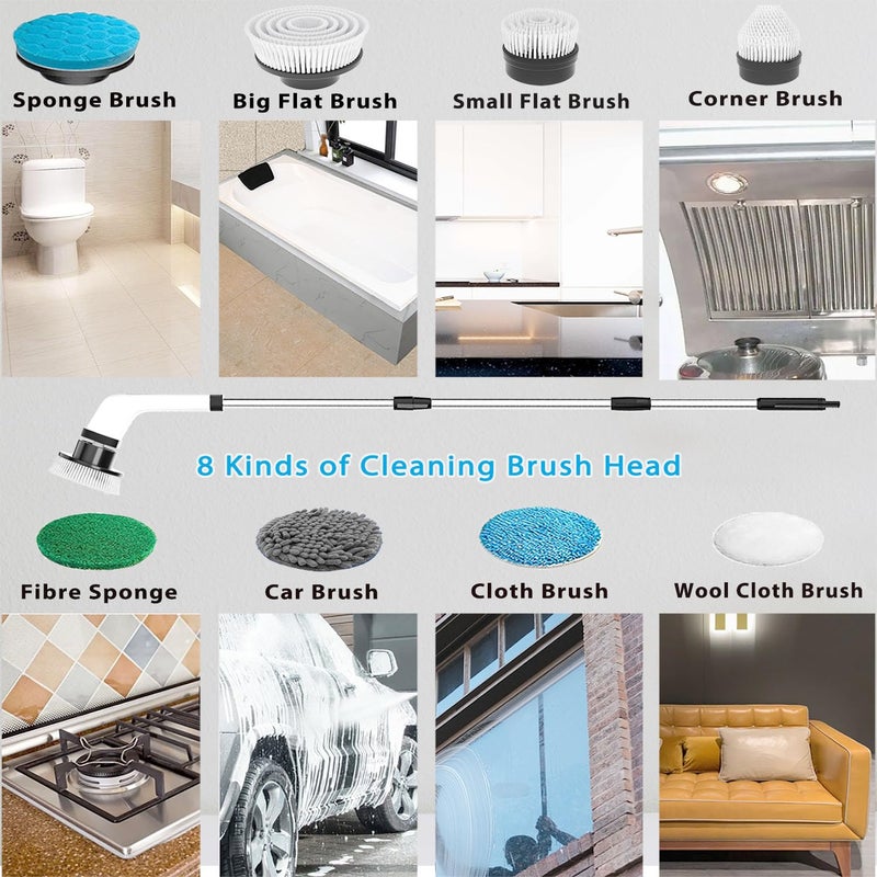 MGLSDeet Electric Spin Scrubber Scrub Brush, Rechargeable Cleaning Brush with 8 in 1 Replaceable Brush Heads, Cordless Power Spin Scrubber 90Mins for Bathroom Shower Bathtub Glass Car - Image 3