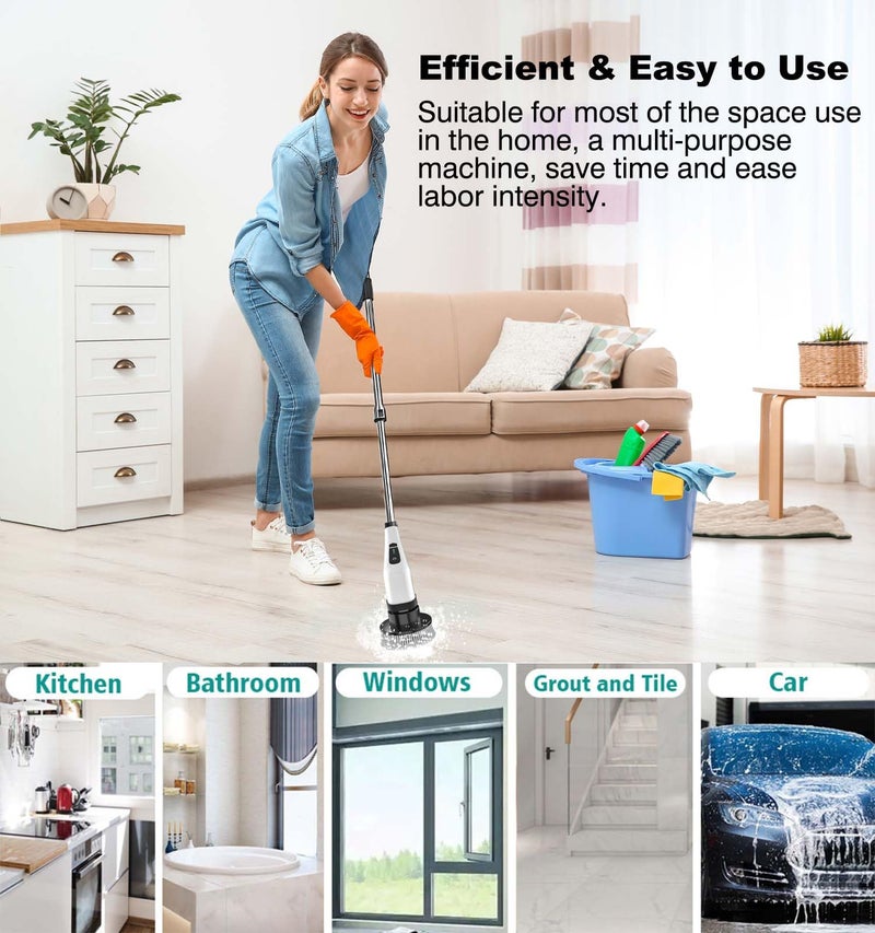 MGLSDeet Electric Spin Scrubber Scrub Brush, Rechargeable Cleaning Brush with 8 in 1 Replaceable Brush Heads, Cordless Power Spin Scrubber 90Mins for Bathroom Shower Bathtub Glass Car - Image 2