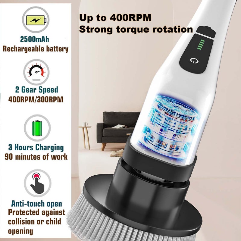 MGLSDeet Electric Spin Scrubber Scrub Brush, Rechargeable Cleaning Brush with 8 in 1 Replaceable Brush Heads, Cordless Power Spin Scrubber 90Mins for Bathroom Shower Bathtub Glass Car - Image 5