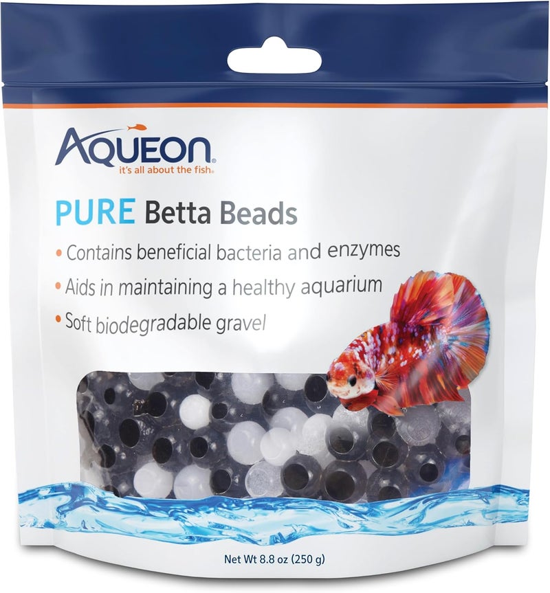 Aqueon PURE Betta Beads, Water Care for Unfiltered Aquariums, Maintains Clear Water and Helps Breakdown Organic Sludge, Black & White - Image 1