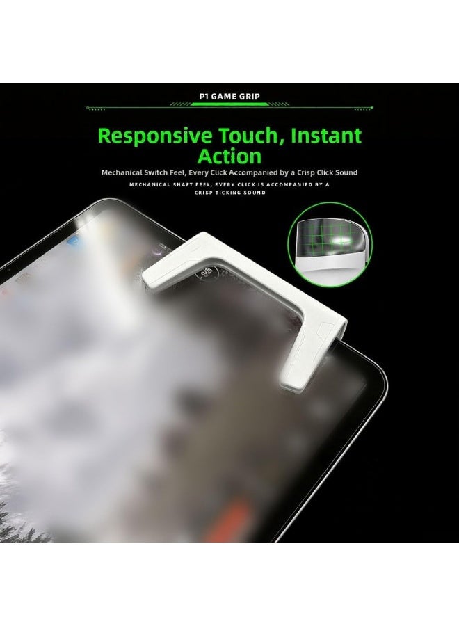 Sarafox P1 is a high-quality ABS gaming controller for iPad, featuring a six-finger layout and four mechanical buttons designed to withstand intense gameplay. Tailored for PUBG Mobile, it includes adjustable thumb rests and grip areas, along with a secure, robust mounting system. - Image 4