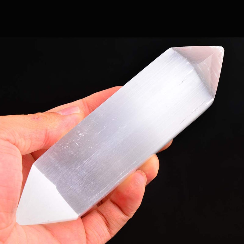 عصا كريستال سيلينيت من AMOYSTONE بنقطة مزدوجة الطرف 6 جوانب عصي سيلينيت كبيرة 6 1 قطعة
