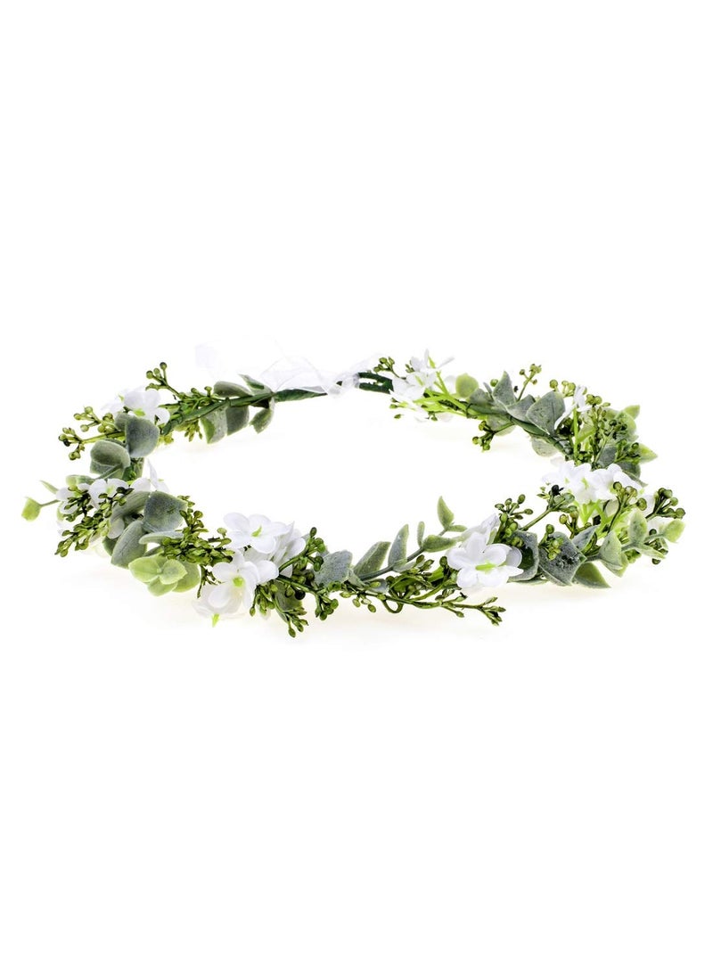 Vividsun - Vividsun Bridal Green Leaf Crown Bohemian Headpiece Floral Headband Photo Prop (white flower) - Image 1
