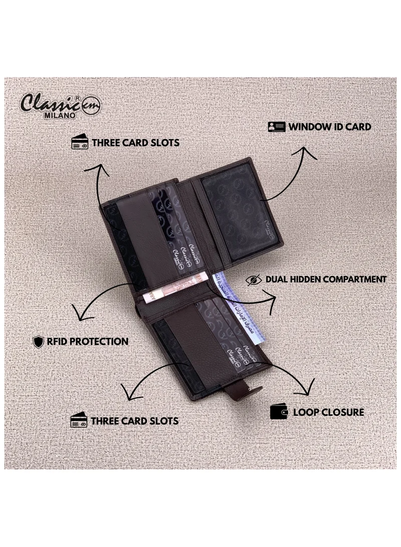 Classic Milano Brown Black (CNH-12) Classic Milano Genuine Leather Wallet for Men – Slim Bifold Men’s Wallet with RFID Blocking, Multiple Card Slots – Stylish Mens Purse Wallets Gift for Husband, Father for Men | Best Price UAE