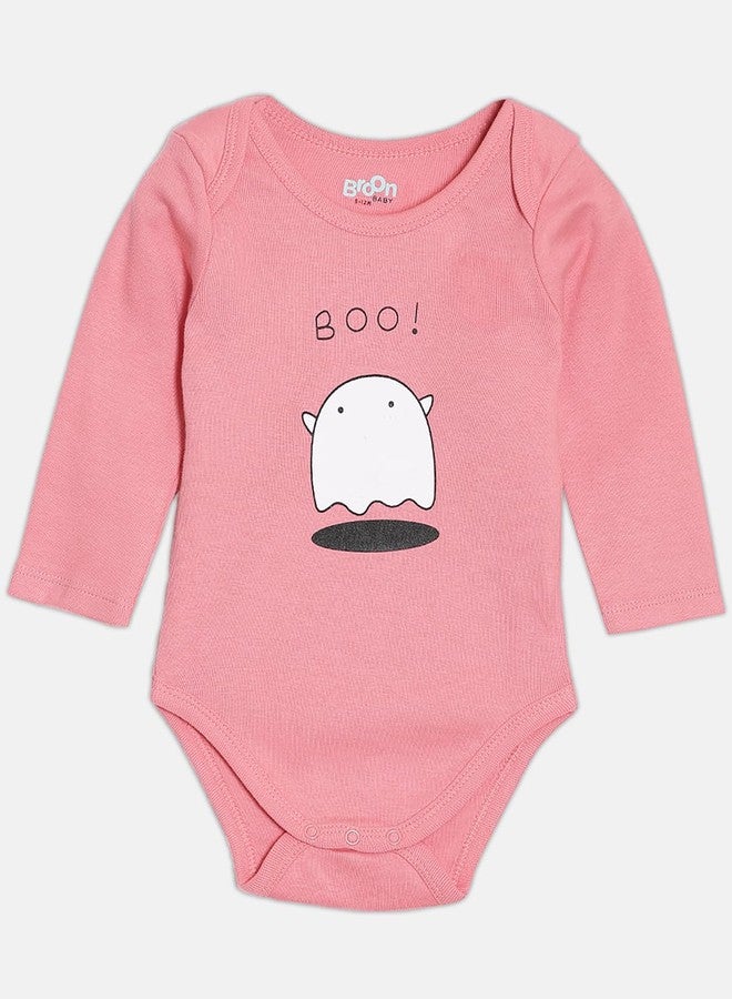Broon Boys & Girls Light Pink and Fuchsia Printed Rompers | Premium Organic Cotton | Full Sleeves with Print and Embroidery | Infant Wear | Chemical Free | Pack of 2 - Image 3