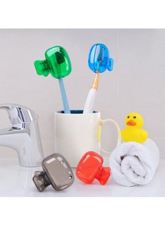 KHAJUL 4 PCS Travel Toothbrush Head Covers, Toothbrush Protector Cap, Brush Pod Case, Protective Portable Plastic Clip for Household Travel, Camping, Bathroom, School, Business (Blue/Green/Grey/Red)  - Image 3