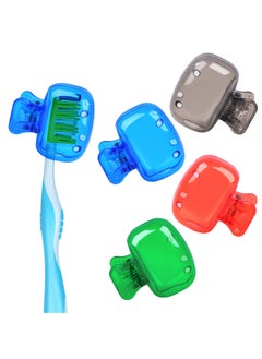 KHAJUL 4 PCS Travel Toothbrush Head Covers, Toothbrush Protector Cap, Brush Pod Case, Protective Portable Plastic Clip for Household Travel, Camping, Bathroom, School, Business (Blue/Green/Grey/Red)  - Image 5