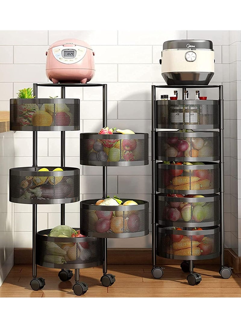 DubaiGallery Multi-Layer Kitchen Storage Organizer Shelf Rotatable Steel Rack With | 5 | Movable Wheels Round Shelf - Image 2