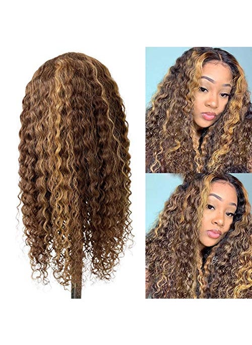 Smartinnov - Ombre Lace Front Wig Human Hair 13x4 HD Transparent Wigs Water Wave Glueless Pre Plucked 427 Chocolate Brown Highlight Wigs 24 Inch Human Hair for Women Bleached Knots with Baby Hair Glueless Wigs - Image 1