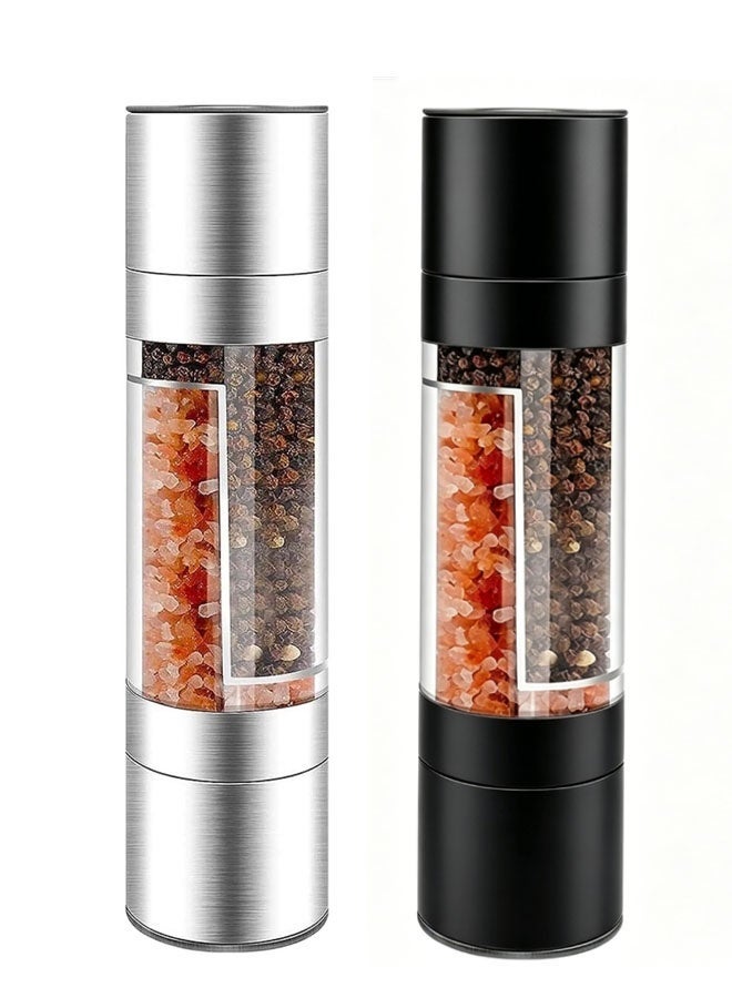 Bukela 2 Pack  2 in 1 Salt and Pepper Grinder Combo, Dual Space Saving for Kitchen & Dining, Manual Stainless Steel Salt and Pepper Grinder in One - Image 1