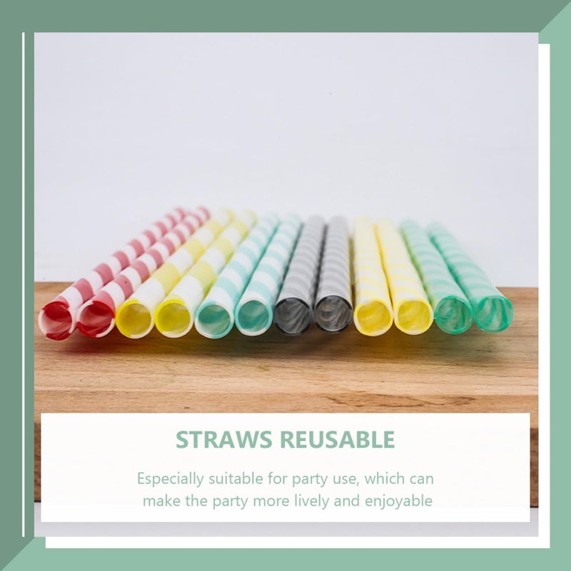 Reusable Plastic Smoothie Straws 20 Pack Colorful Striped For Party And Everyday Use - Image 5