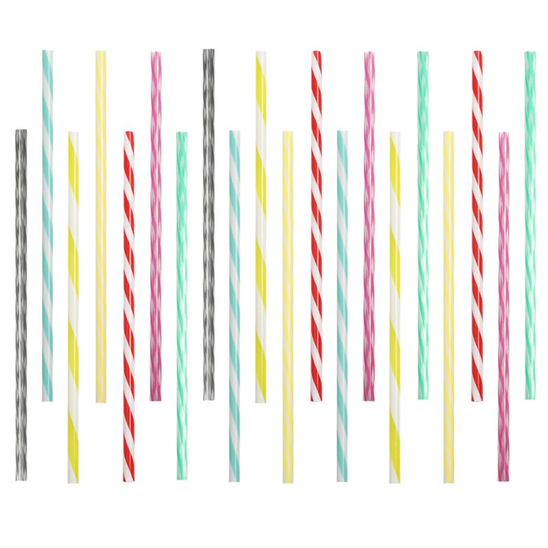 Reusable Plastic Smoothie Straws 20 Pack Colorful Striped For Party And Everyday Use - Image 2