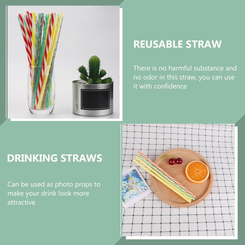Reusable Plastic Smoothie Straws 20 Pack Colorful Striped For Party And Everyday Use - Image 4