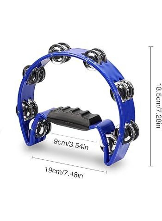 Half Moon Tambourine Handheld Bell Shaker Handbell Rattle Rhythm Hand Percussion Instrument with Double Row of 16x Steel Jingle Pair & Ergonomic Grip for Band Party Concert School Church - Image 2