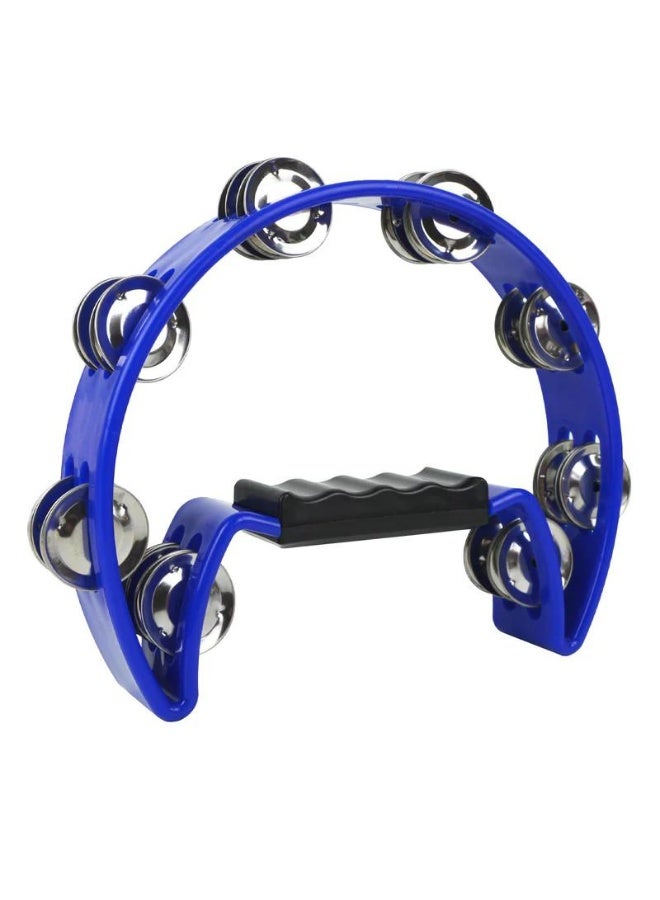 Half Moon Tambourine Handheld Bell Shaker Handbell Rattle Rhythm Hand Percussion Instrument with Double Row of 16x Steel Jingle Pair & Ergonomic Grip for Band Party Concert School Church - Image 3