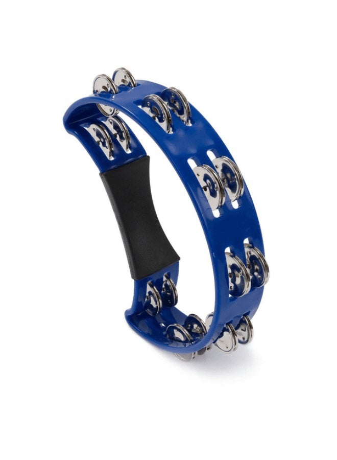 Half Moon Tambourine Handheld Bell Shaker Handbell Rattle Rhythm Hand Percussion Instrument with Double Row of 16x Steel Jingle Pair & Ergonomic Grip for Band Party Concert School Church - Image 1