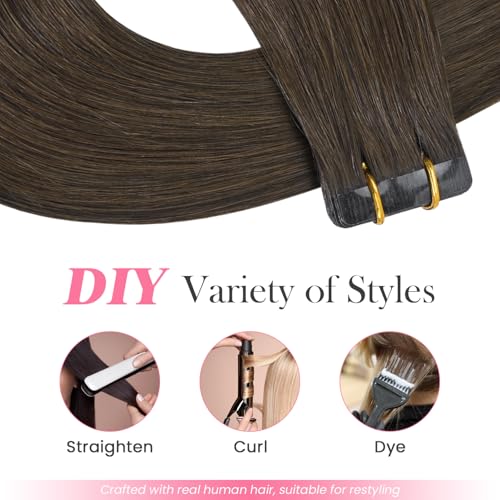 Aison Medium Brown Tape in Hair Extensions Human Hair 16 Inch 30G Tape in Human Hair Extensions 100% Tape Extensions Human Hair 20 Pcs/Package - Image 5