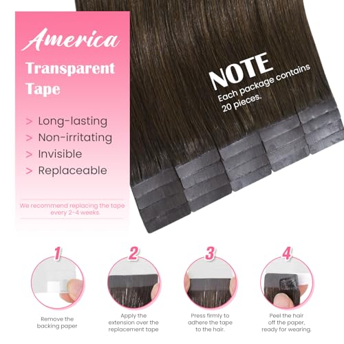 Aison Medium Brown Tape in Hair Extensions Human Hair 16 Inch 30G Tape in Human Hair Extensions 100% Tape Extensions Human Hair 20 Pcs/Package - Image 3