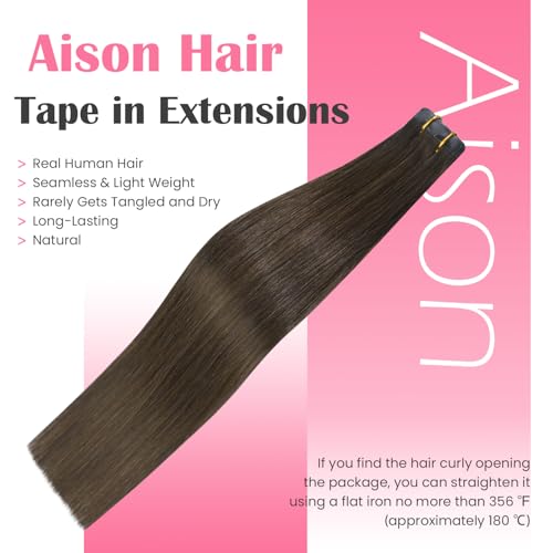 Aison Medium Brown Tape in Hair Extensions Human Hair 16 Inch 30G Tape in Human Hair Extensions 100% Tape Extensions Human Hair 20 Pcs/Package - Image 4