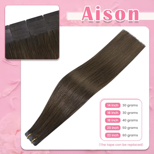 Aison Medium Brown Tape in Hair Extensions Human Hair 16 Inch 30G Tape in Human Hair Extensions 100% Tape Extensions Human Hair 20 Pcs/Package - Image 2