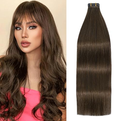 Aison Medium Brown Tape in Hair Extensions Human Hair 16 Inch 30G Tape in Human Hair Extensions 100% Tape Extensions Human Hair 20 Pcs/Package - Image 1