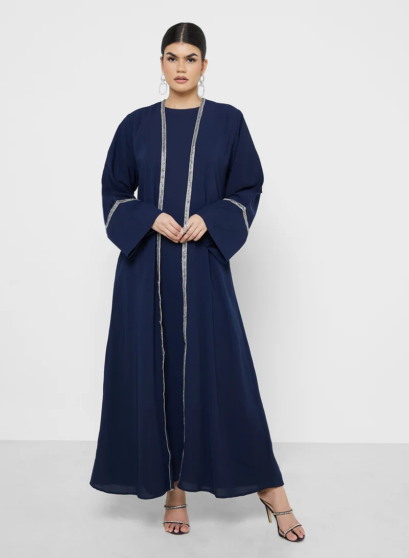 خزانة Shimmer Trim Abaya With Inner Dress & Sheila