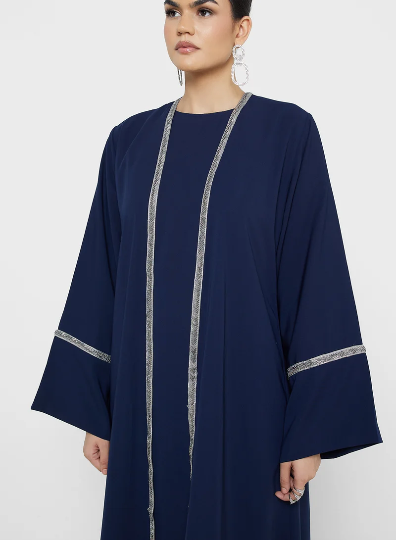 خزانة Shimmer Trim Abaya With Inner Dress & Sheila