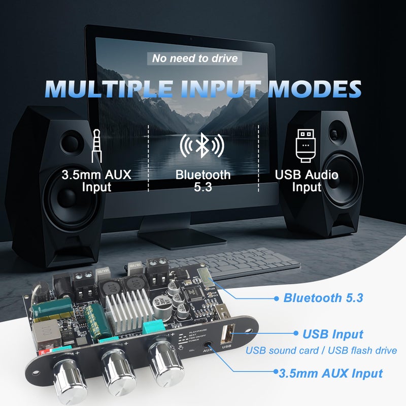 Wuzhi Audio لوحة مضخم الصوت ووزي ZK-1001U أحادي مع TWS، قدرة إخراج 100 واط، مضخم صوت للسيارات بجهد واسع 9-24 فولت، يدعم USB/AUX/Bluetooth - Image 4