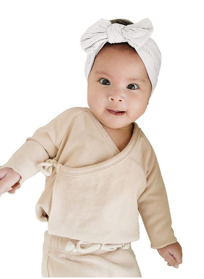 Syga Baby Girls Jacquard Soft Nylon Headbands Hairbands Hair Accessories Bow Headband For Newborns Infants Toddlers And Kids 0 3 Years (White) - Image 1