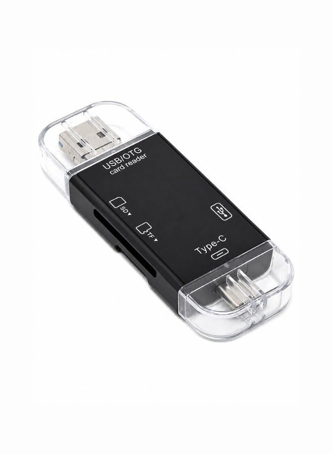 6-in-1 Multi-Port USB OTG Card Reader – Supports SD and Micro SD; features USB, Type-C, and Micro USB connectors for high-speed data transfer – Black - Image 3
