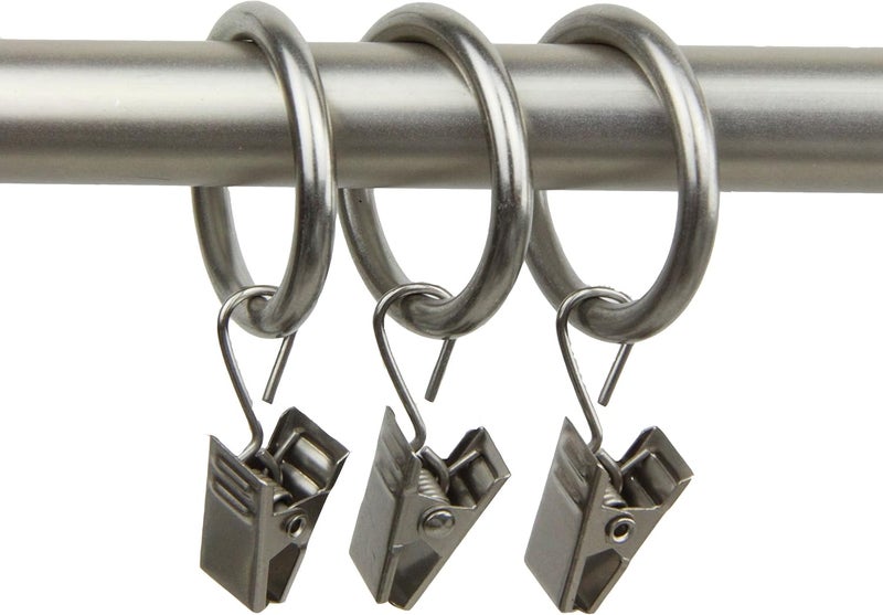 Rod Desyne 10 Count 1-Inch Curtain Rings with Clip for Windows, Satin Nickel - Image 1