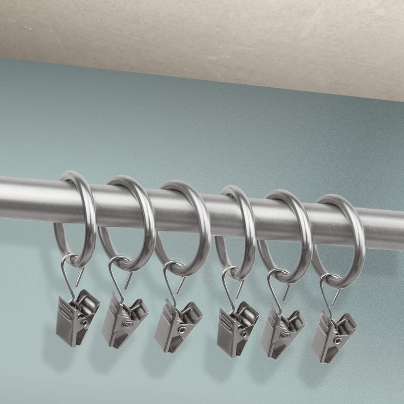 Rod Desyne 10 Count 1-Inch Curtain Rings with Clip for Windows, Satin Nickel - Image 4