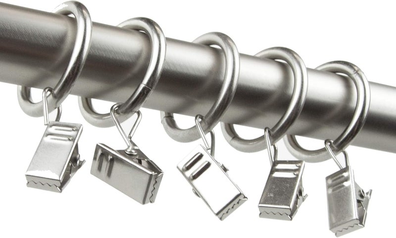 Rod Desyne 10 Count 1-Inch Curtain Rings with Clip for Windows, Satin Nickel - Image 3