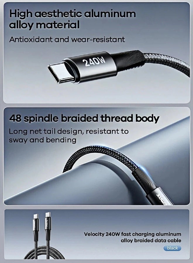 REMAX USB C To C 240W PD Fast Charging Braided Cable 1.2M Type C-C , Data Cable, For iPhone 17/16/15/Air/Pro/ProMax/AirPods/iPad/MacBook/Galaxy S25/S24/S23/Ultra/Pixel, etc. - Image 4