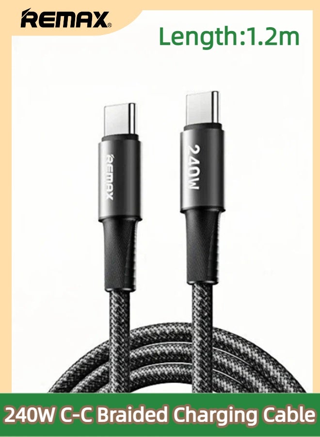 REMAX USB C To C 240W PD Fast Charging Braided Cable 1.2M Type C-C , Data Cable, For iPhone 17/16/15/Air/Pro/ProMax/AirPods/iPad/MacBook/Galaxy S25/S24/S23/Ultra/Pixel, etc. - Image 1