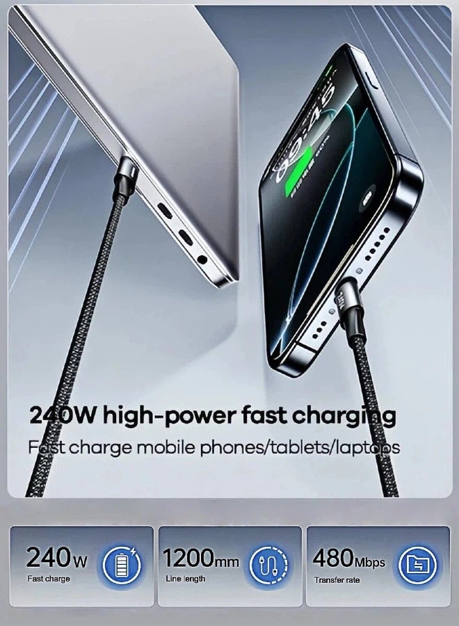 REMAX USB C To C 240W PD Fast Charging Braided Cable 1.2M Type C-C , Data Cable, For iPhone 17/16/15/Air/Pro/ProMax/AirPods/iPad/MacBook/Galaxy S25/S24/S23/Ultra/Pixel, etc. - Image 3