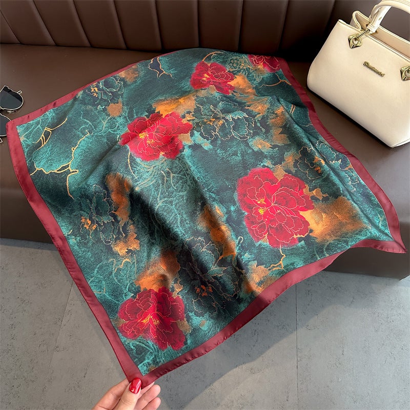 Spring and Summer Cartoon Cute Silk Scarf Small Square Silk 70cm Scarf Women's Korean Style Cat Hair Belt Decorative Headscarf  - Image 1