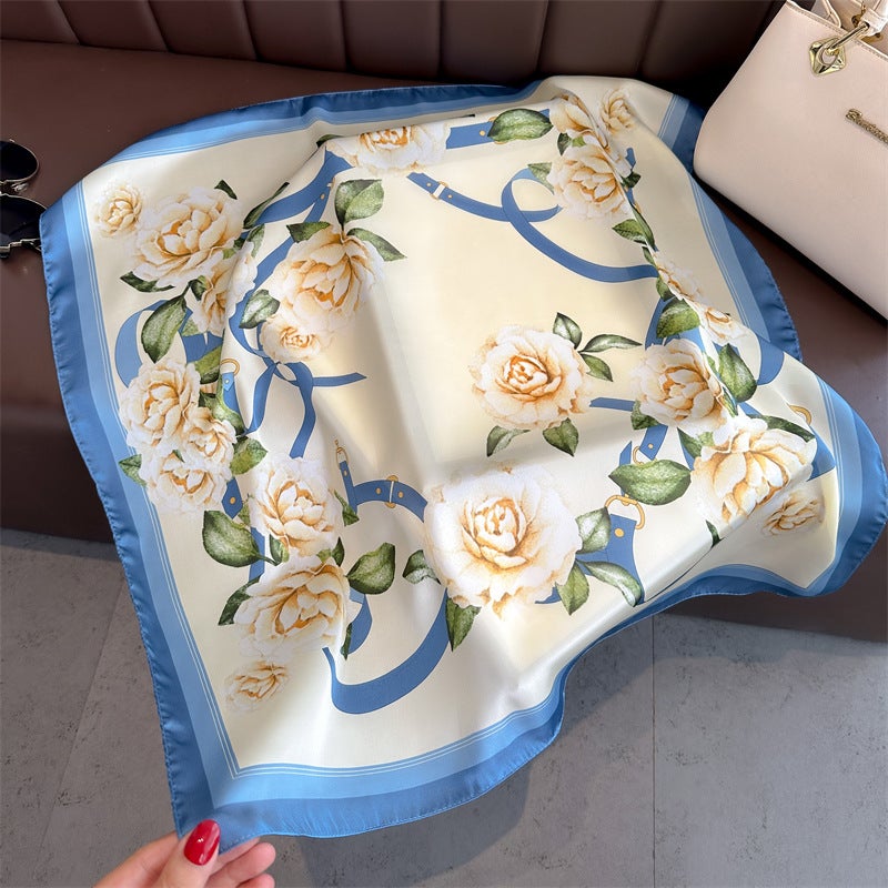 Spring and Summer Cartoon Cute Silk Scarf Small Square Silk 70cm Scarf Women's Korean Style Cat Hair Belt Decorative Headscarf  - Image 5