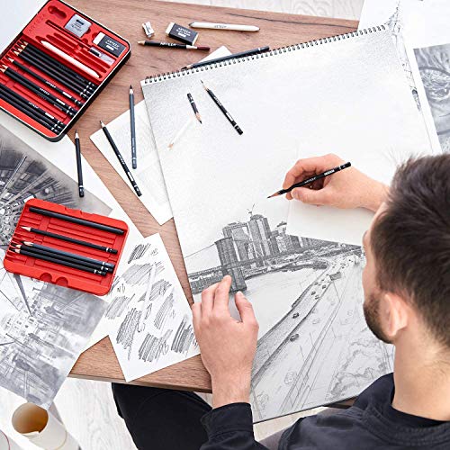 ARTEZA مجموعة أدوات الرسم من أرتيزا للبالغين، مجموعة من 33 أداة رسم فنية، 20 قلم رصاص جرافيت و4 أقلام فحم، 1 قلم فلوماستر، 3 خلطات، 1 مبراة، 3 ممحاة و1 سكين هواية، مستلزمات فنية للرسم - Image 5
