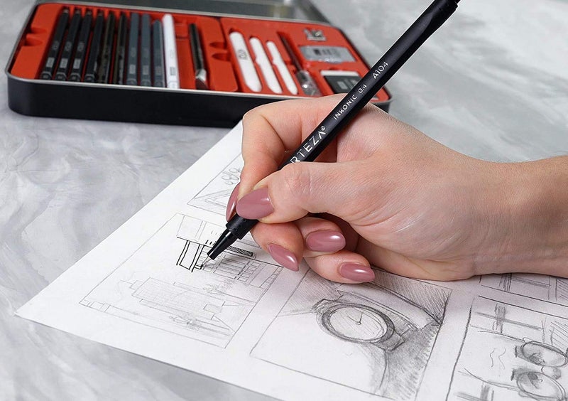 ARTEZA مجموعة أدوات الرسم من أرتيزا للبالغين، مجموعة من 33 أداة رسم فنية، 20 قلم رصاص جرافيت و4 أقلام فحم، 1 قلم فلوماستر، 3 خلطات، 1 مبراة، 3 ممحاة و1 سكين هواية، مستلزمات فنية للرسم - Image 4