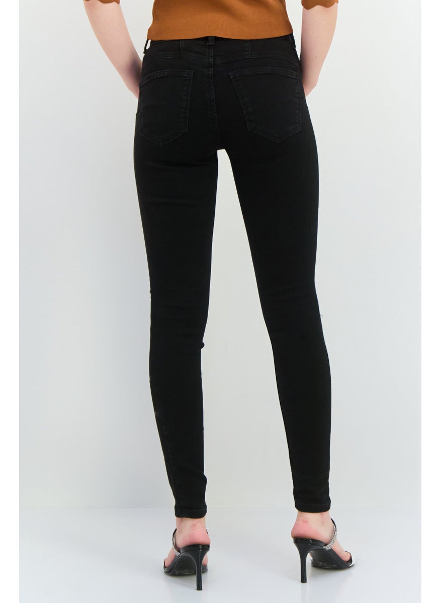 Bershka Women Skinny Fit Push Up Denim Jeans, Black  - Image 3