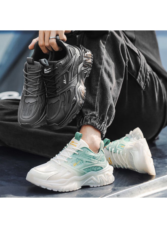 Pull Back Warrior Men's Functional Style Dad Sneakers Lightweight Durable Sports Casual Shoes Wxyj392 Green White Size 44 - Image 4