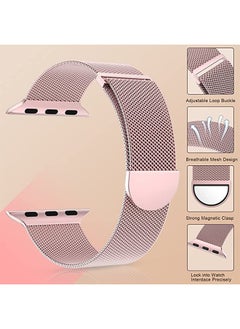 Ocean Stainless Steel Mesh Loop Magnetic Clasp Replacement Band For Apple Watch SE Series 8/7/6/5/4/3/2/1 (Rose Gold, 38mm/40mm/41mm)  - Image 3