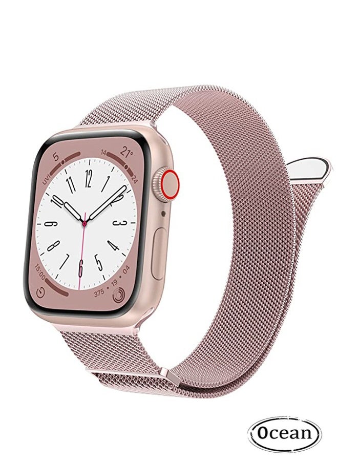 Ocean Stainless Steel Mesh Loop Magnetic Clasp Replacement Band For Apple Watch SE Series 8/7/6/5/4/3/2/1 (Rose Gold, 38mm/40mm/41mm)  - Image 1