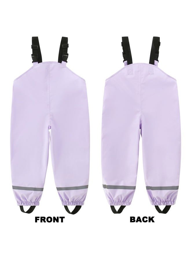Fewlby Waterproof Trousers Kids Rain Trousers Waterproof Bib Overalls Boys Girls Rain Dungarees Wind and Waterproof Mud Pants Toddler Outdoor Rainwear with Reflective Strips, Purple, 5-6 Years - Image 5