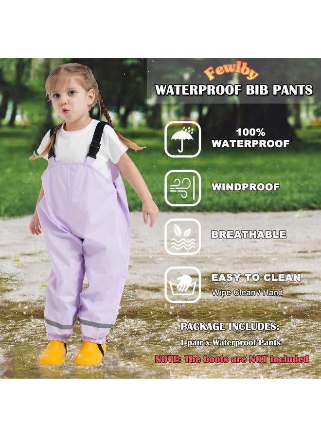 Fewlby Waterproof Trousers Kids Rain Trousers Waterproof Bib Overalls Boys Girls Rain Dungarees Wind and Waterproof Mud Pants Toddler Outdoor Rainwear with Reflective Strips, Purple, 5-6 Years - Image 2