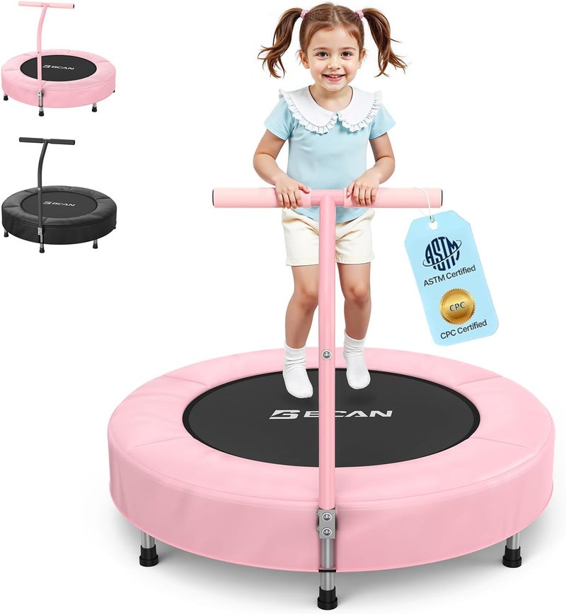 BCAN 36'' Toddler Trampoline, ASTM Certified - Kids Trampoline for Ages 1-6, Foam Handle & Safe Thickened Cover, Mini Trampolines for Kids Indoor, Easy to Assemble - Image 1
