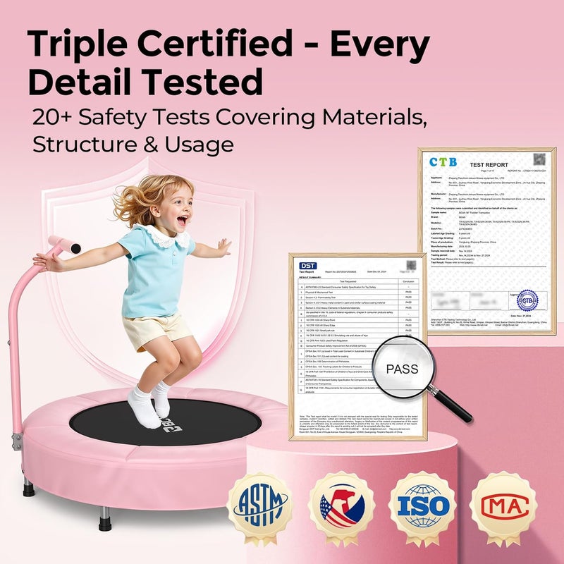 BCAN 36'' Toddler Trampoline, ASTM Certified - Kids Trampoline for Ages 1-6, Foam Handle & Safe Thickened Cover, Mini Trampolines for Kids Indoor, Easy to Assemble - Image 4