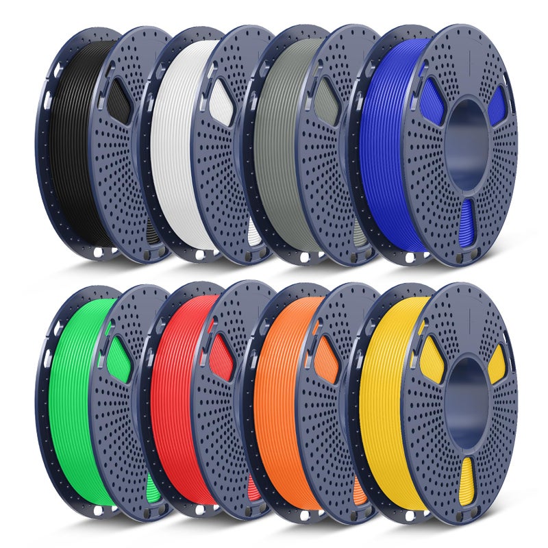SUNLU PLA+ Filament Bundle, Christmas Gift, 3D Printer Filament Bundle Multicolor, Fit Bambu Labs Printer, Black+White+Grey+Red+Klein Blue+Green+Yellow+Orange - Image 1